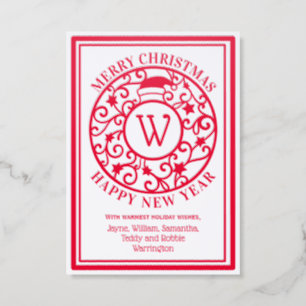 Santa Hat Lacy Filigree Branches Christmas Holiday Letterpress Photo Cards