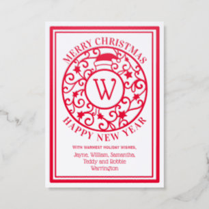 Santa Hat Lacy Filigree Branches Christmas Holiday Letterpress Photo Cards