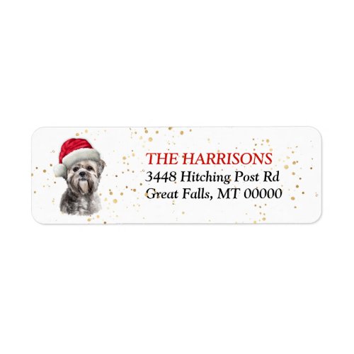 Santa Hat Lhasa Apso Dog Return Address Label