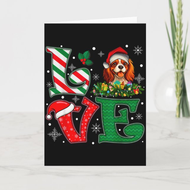 Santa Hat Love Cavalier King Charles Spaniel Dog X Card (Front)