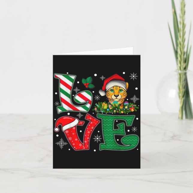 Santa Hat Love Cheetah Animal Xmas Men Women Girls Card (Front)