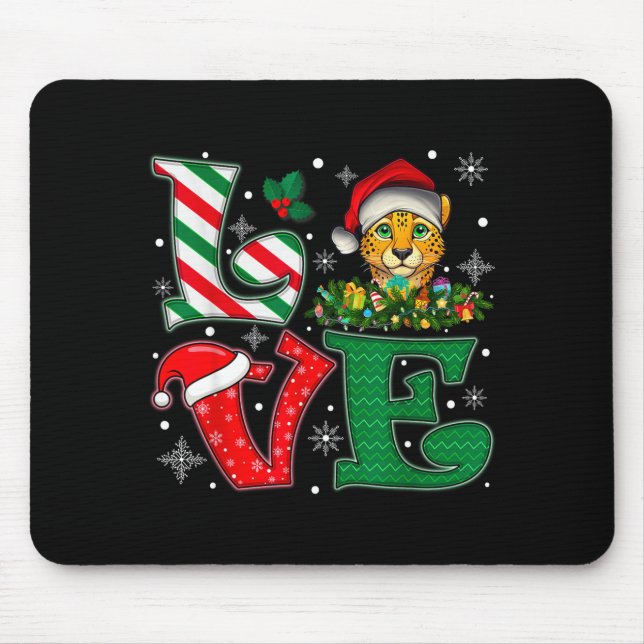 Santa Hat Love Cheetah Animal Xmas Men Women Girls Mouse Pad (Front)