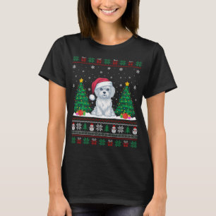 Santa Hat Maltese Dog Christmas Tree Lights Ugly S T-Shirt