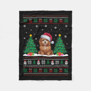 Santa Hat Maltipoo Dog Christmas Tree Lights Ugly Fleece Blanket