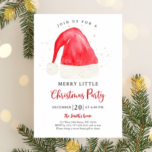Santa Hat Merry Little Christmas Party Invitation