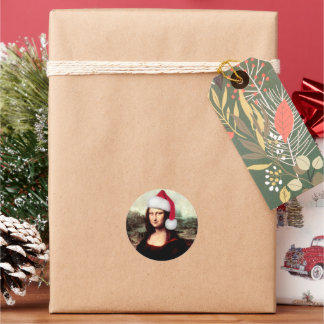 Santa Hat Mona Lisa Christmas Classic Round Sticker