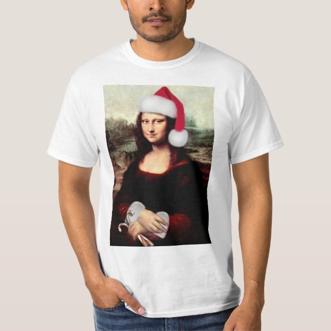 Santa Hat Mona Lisa Christmas  T-Shirt (Front)