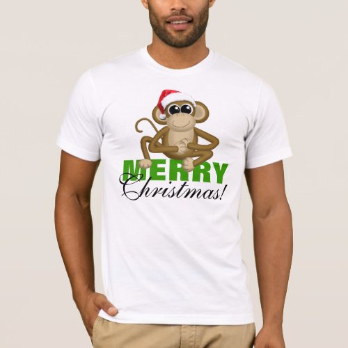 Santa Hat Monkey _ Merry Christmas White Shirt