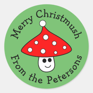 Santa Hat Mushroom Christmas Stickers