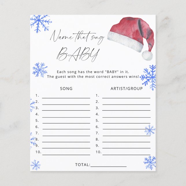 Santa hat - Name that song baby shower game (Front)
