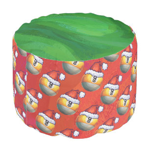 Santa Hat Nine Ball Pattern on Red Pouf