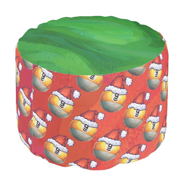 Santa Hat Nine Ball Pattern on Red Pouf (Angled Back)