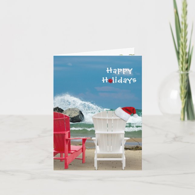 Santa hat on beach chair holiday card (Front)