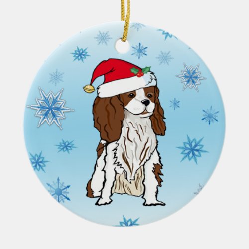 Santa Hat On Cavalier King Charles Ceramic Ornament