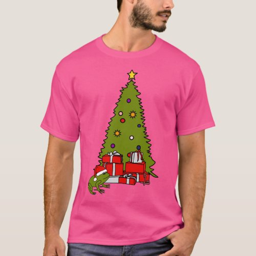 Santa Hat on Frog and Christmas Tree T_Shirt