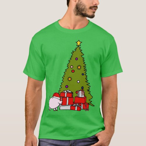 Santa Hat on Pig and Christmas Tree T_Shirt