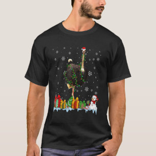  Santa Hat Ostrich Christmas Lights Animals  T-Shirt