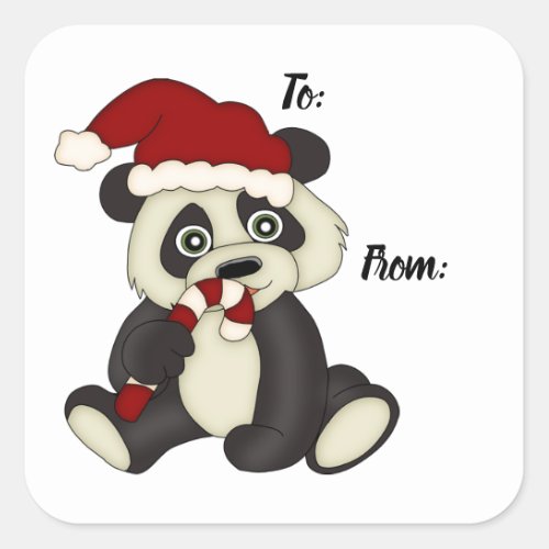 Santa Hat Panda Candy Cane Christmas Square Sticker