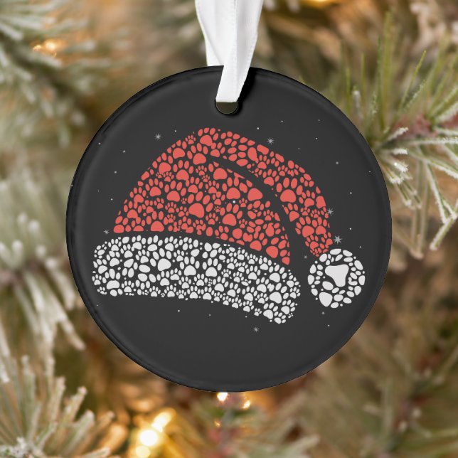 Santa Hat Paw Print Christmas Dog Lover Dogs Mom  Ornament (Tree)