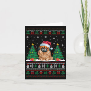 Santa Hat Pekingese Dog Christmas Tree Lights Ugly Card