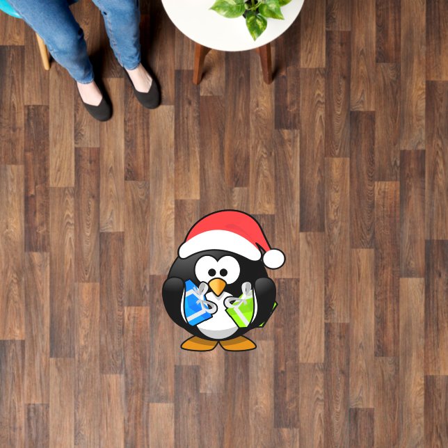 Santa Hat Penguin Christmas Cartoon Floor Decals (Floor)