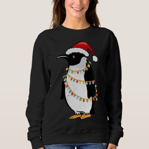 Santa Hat Penguin Christmas Lights Funny King Peng Sweatshirt