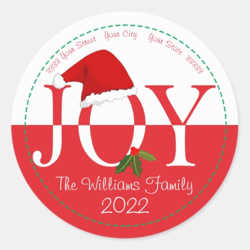 Santa Hat Personalized Christmas Return Address Classic Round Sticker
