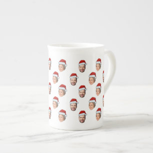 Santa Hat Personalized Face 2 Photo Christmas Gift Bone China Mug