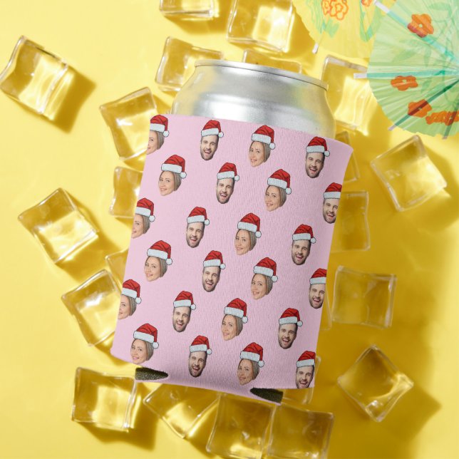 Santa Hat Personalized Face 2 Photo Christmas Gift Can Cooler (In Situ Summer)