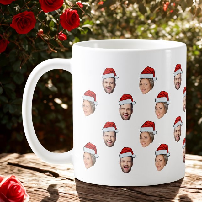 Santa Hat Personalized Face 2 Photo Christmas Gift Coffee Mug (Creator Uploaded)