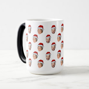 Santa Hat Personalized Face 2 Photo Christmas Gift Color Morph Mug