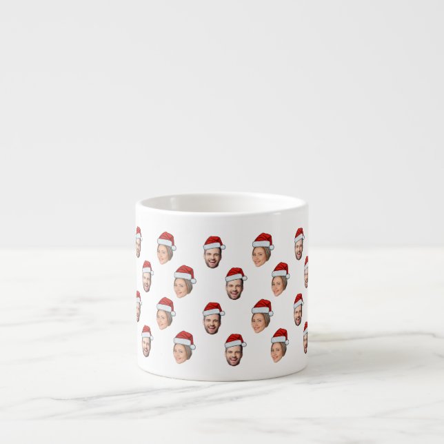 Santa Hat Personalized Face 2 Photo Christmas Gift Espresso Cup (Front)