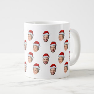 Santa Hat Personalized Face 2 Photo Christmas Gift Giant Coffee Mug