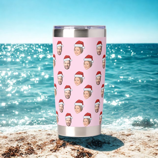 Santa Hat Personalized Face 2 Photo Christmas Gift Insulated Tumbler (Creator Uploaded)