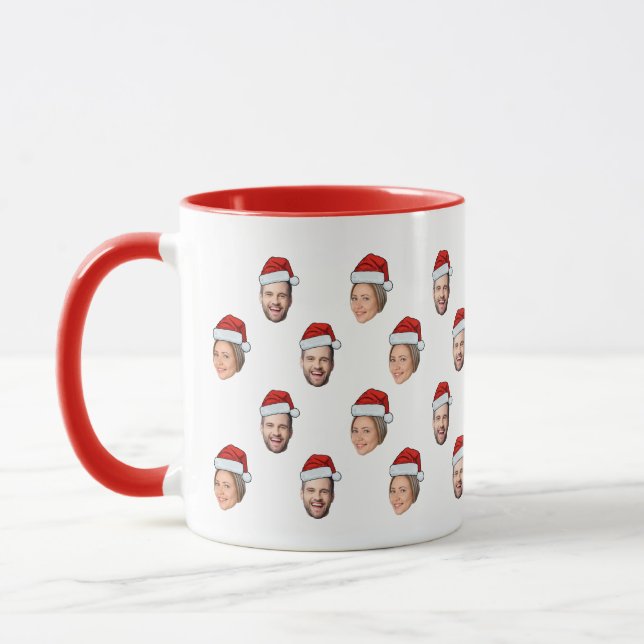 Santa Hat Personalized Face 2 Photo Christmas Gift Mug (Left)