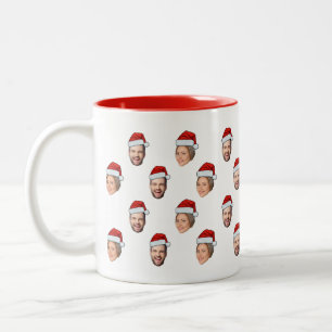 Santa Hat Personalized Face 2 Photo Christmas Gift Two-Tone Coffee Mug