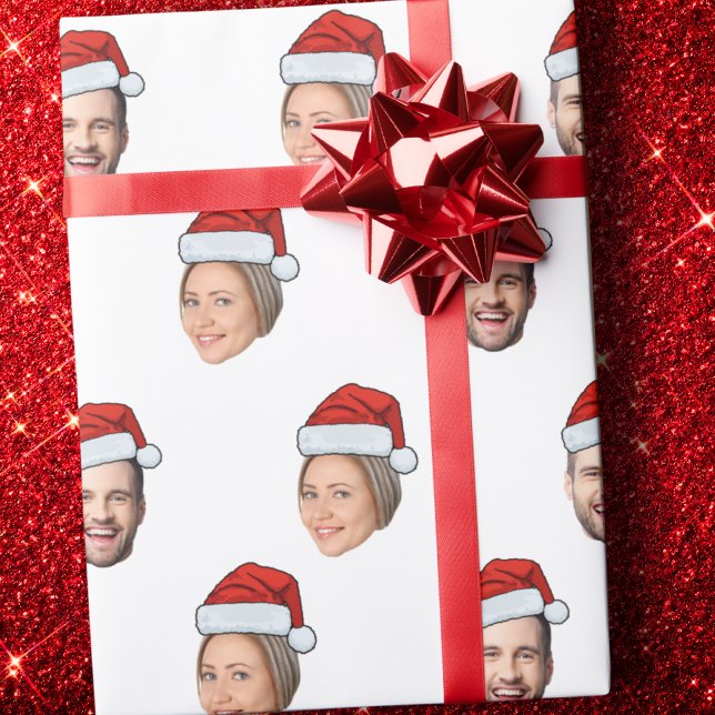 Santa Hat Personalized Face 2 Photo Christmas Gift Wrapping Paper (Creator Uploaded)