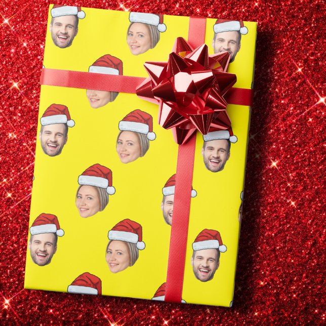 Santa Hat Personalized Face 2 Photo Christmas Gift Wrapping Paper (Creator Uploaded)