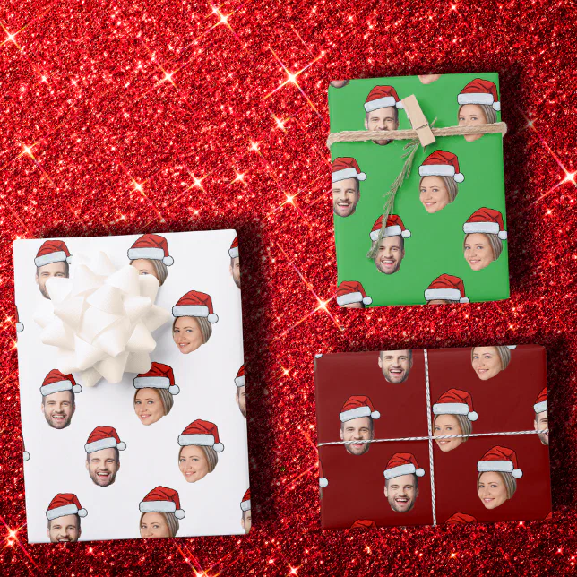 Santa Hat Personalized Face 2 Photo Christmas Gift Wrapping Paper ...