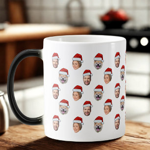 Santa Hat Personalized Face 3 Photo Christmas Gift Color Morph Mug