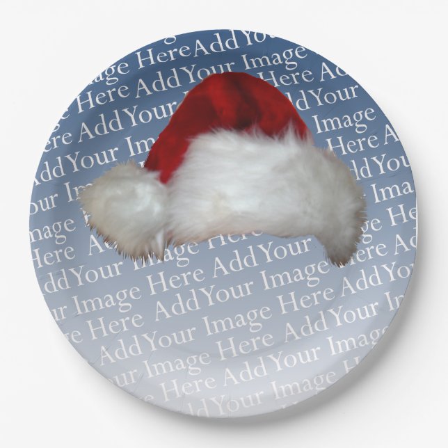 Santa Hat Photo Template Christmas Picture Holiday Paper Plates (Front)