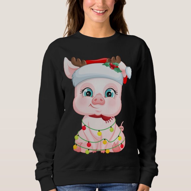 Santa Hat Pig Christmas Pig Lovers Pajama Sweatshirt (Front)