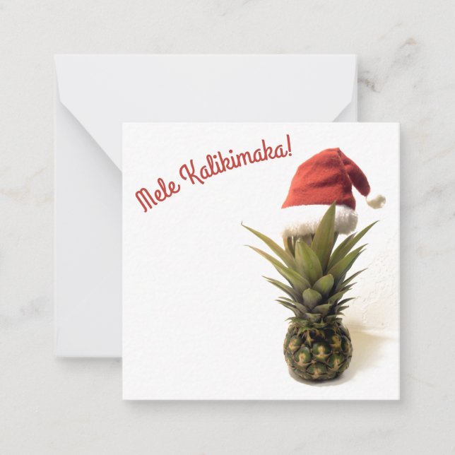 Santa Hat Pineapple Flat Note Card. (Front)