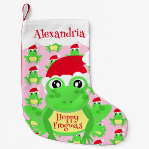 Santa Hat Pink Frog Cartoon Pattern Name Novelty Small Christmas Stocking