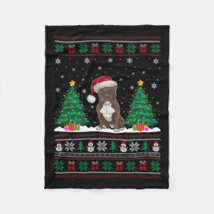 Santa Hat Pitbull Dog Christmas Tree Lights Ugly S Fleece Blanket
