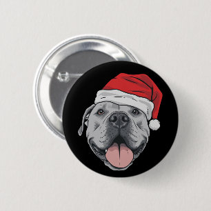 Santa Hat Pitbull Pit Christmas Xmas Pet Dog Lover Button