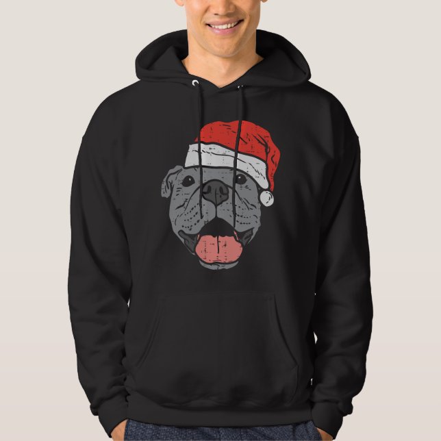 Santa Hat Pitbull Pit Christmas Xmas Pet Dog Lover Hoodie (Front)