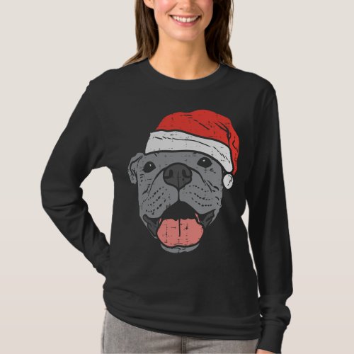Santa Hat Pitbull Pit Christmas Xmas Pet Dog Lover T_Shirt
