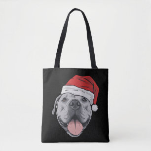 Santa Hat Pitbull Pit Christmas Xmas Pet Dog Lover Tote Bag