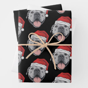 Santa Hat Pitbull Pit Christmas Xmas Pet Dog Lover Wrapping Paper Sheets